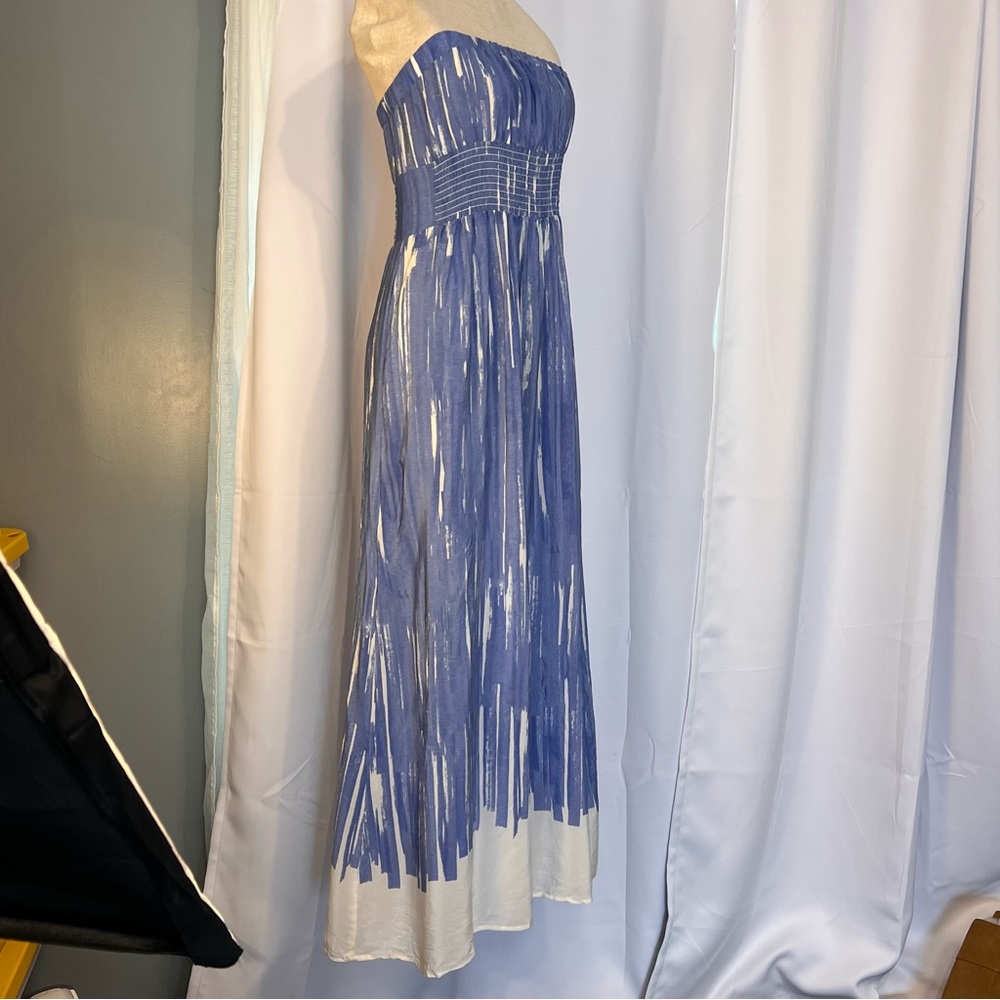 RARE Y2K forever 21 Silk strapless blue & off white long dress stretch bust area